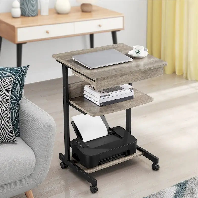 Rolling Computer Desk with Drawer and Shelf