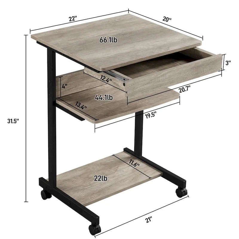 Rolling Computer Desk with Drawer and Shelf
