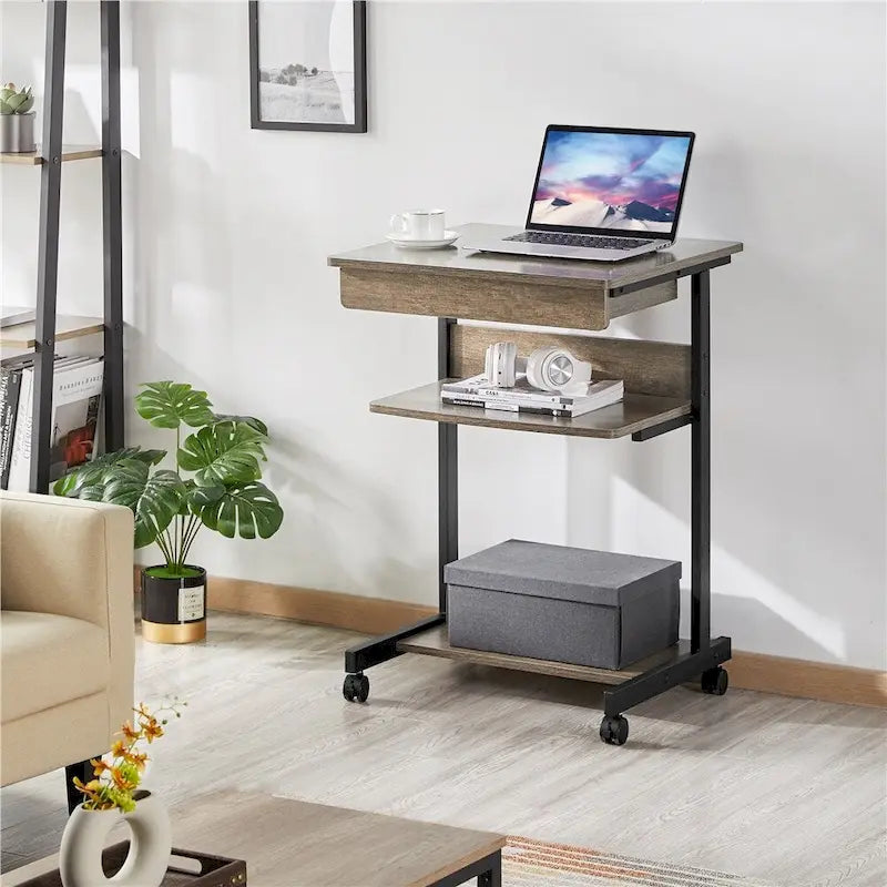 Rolling Computer Desk with Drawer and Shelf