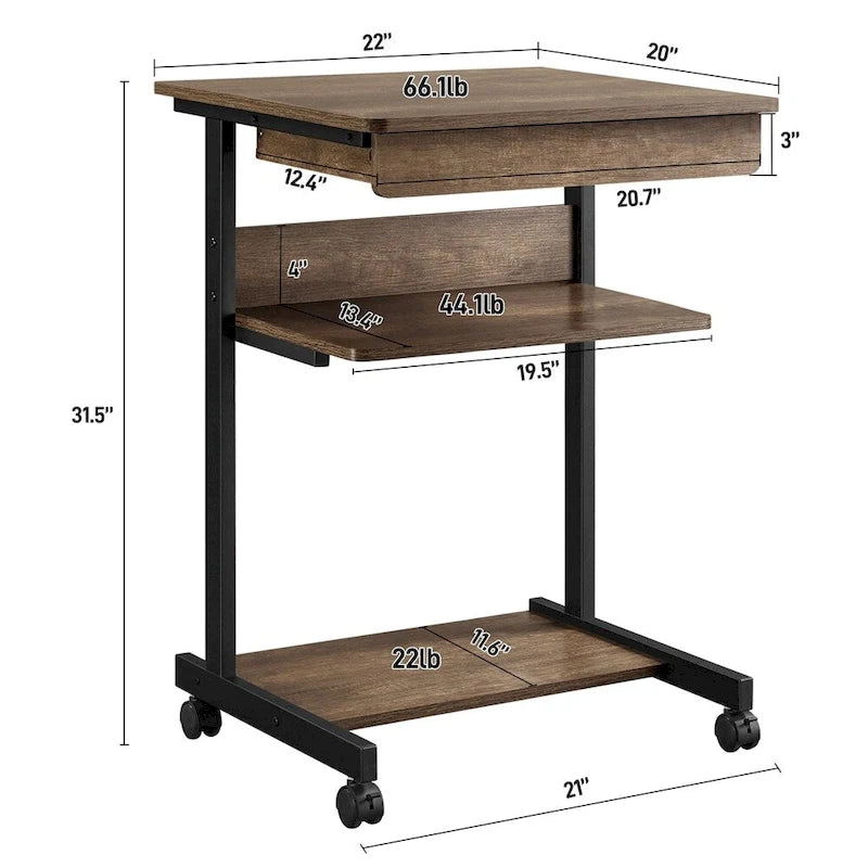 Rolling Computer Desk with Drawer and Shelf