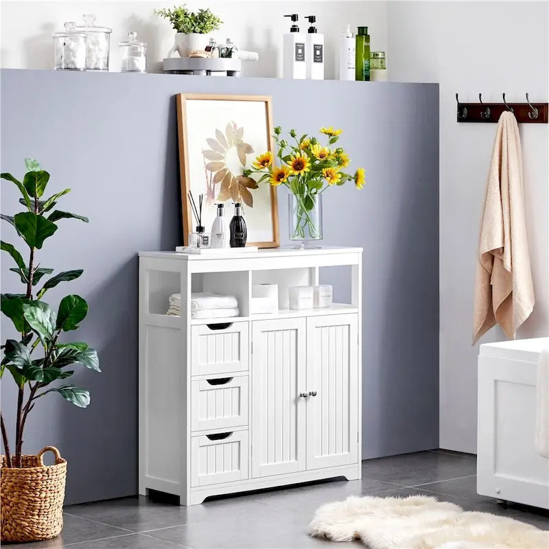 Freestanding Bathroom Floor Storage Cabinet - White