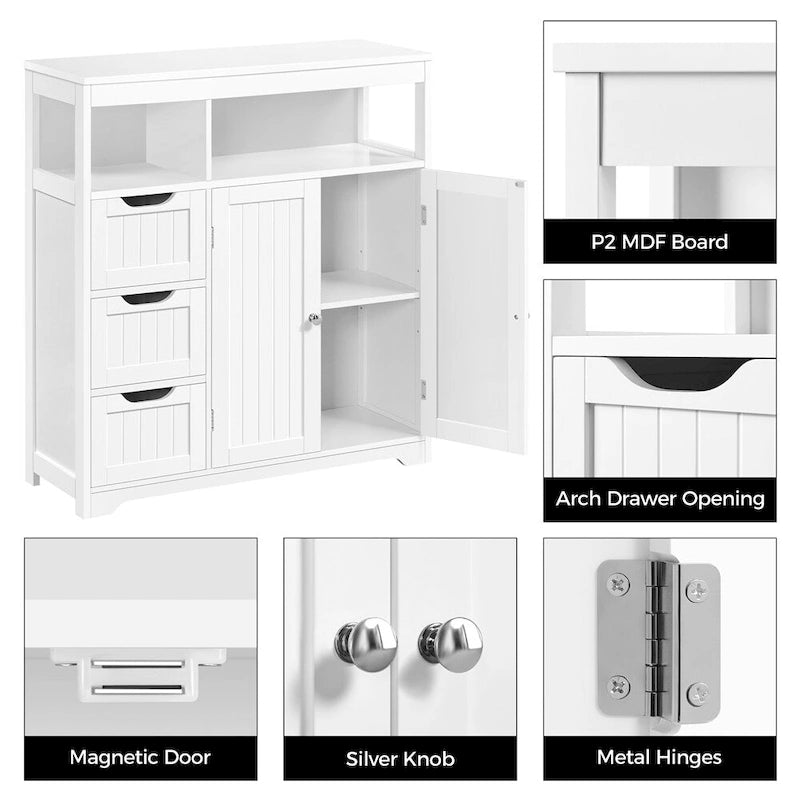 Freestanding Bathroom Floor Storage Cabinet - White
