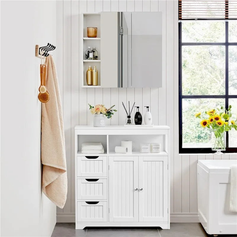 Freestanding Bathroom Floor Storage Cabinet - White