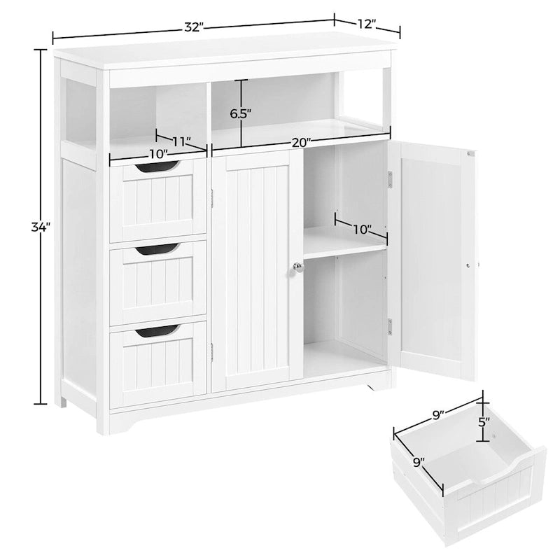 Freestanding Bathroom Floor Storage Cabinet - White