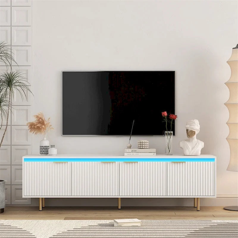 Modern Wood LED TV Stand with 4 Doors for 80 Inch TV