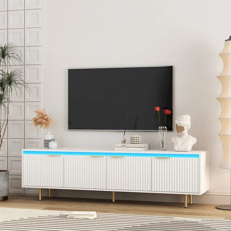Modern Wood LED TV Stand with 4 Doors for 80 Inch TV