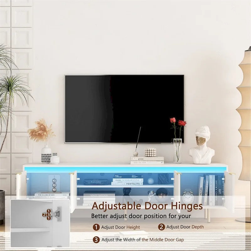Modern Wood LED TV Stand with 4 Doors for 80 Inch TV