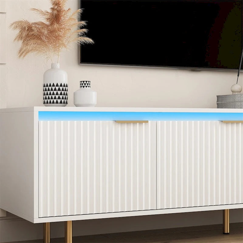 Modern Wood LED TV Stand with 4 Doors for 80 Inch TV