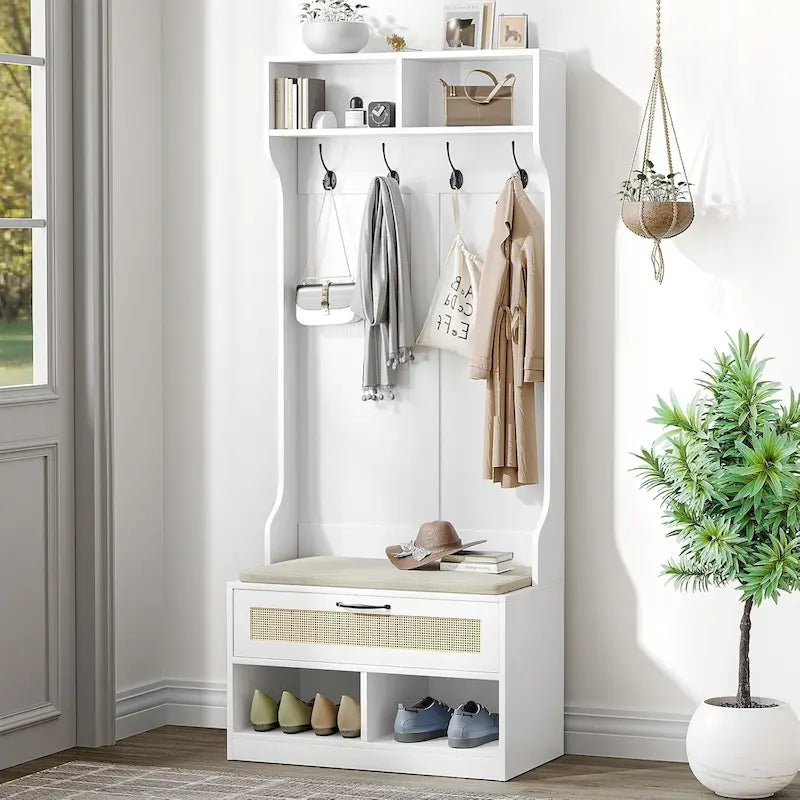 67" 3-In-1 Hall Tree with Shoe Storage Bench and Coat Rack