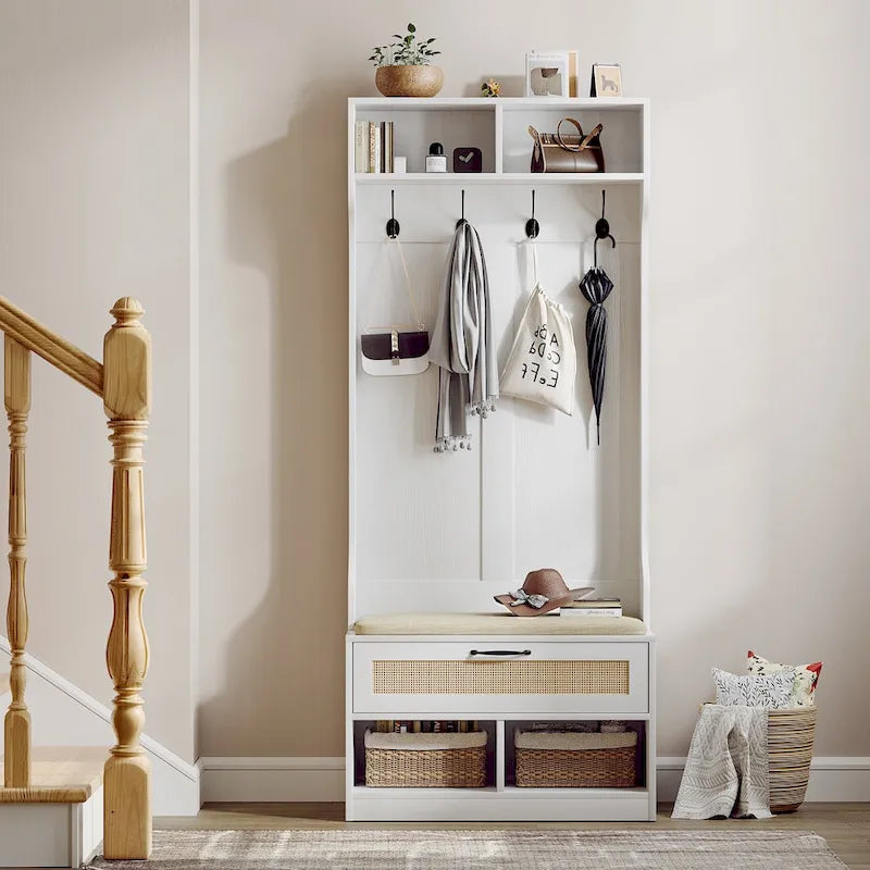 67" 3-In-1 Hall Tree with Shoe Storage Bench and Coat Rack