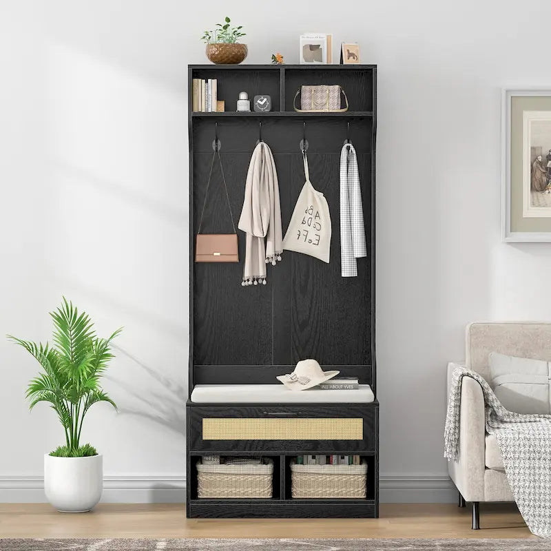 67" 3-In-1 Hall Tree with Shoe Storage Bench and Coat Rack
