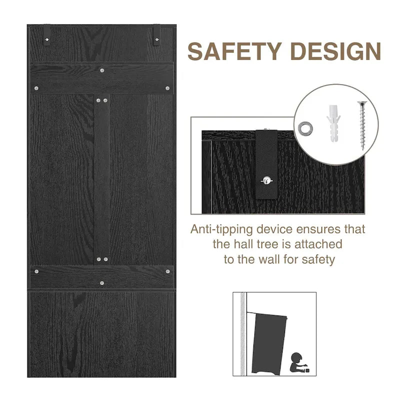 67" 3-In-1 Hall Tree with Shoe Storage Bench and Coat Rack