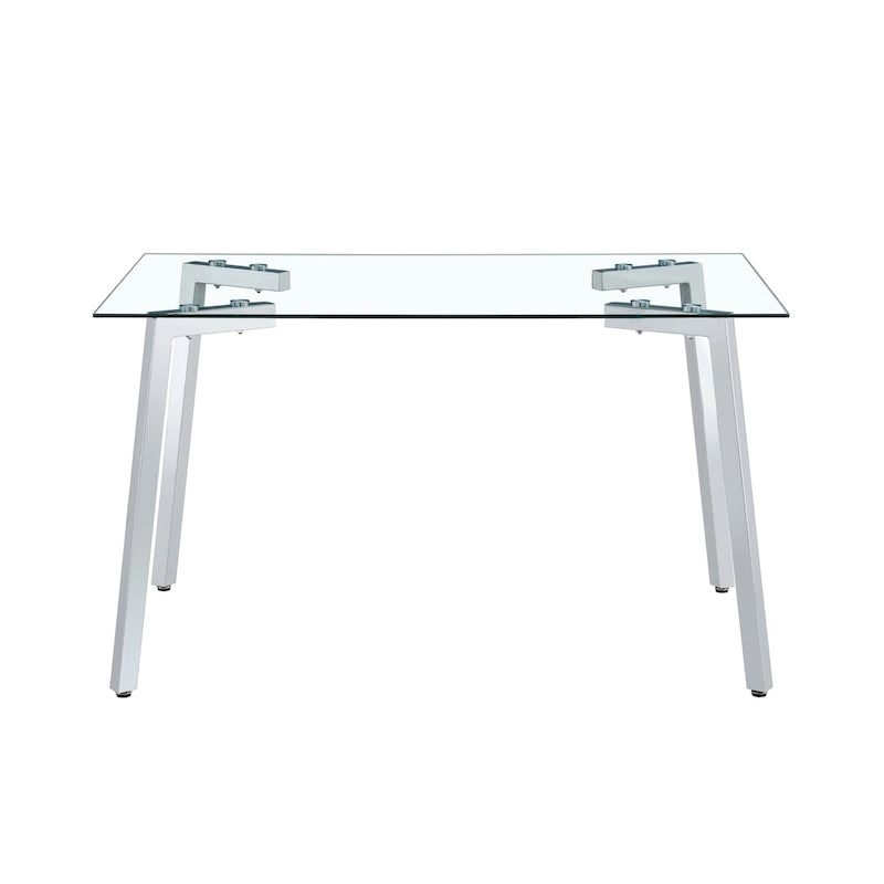 Glass Dining Table Modern Minimalist Rectangle Table for 4 Tempered Glass Tabletop with Metal Legs for Kitchens,Restaurants