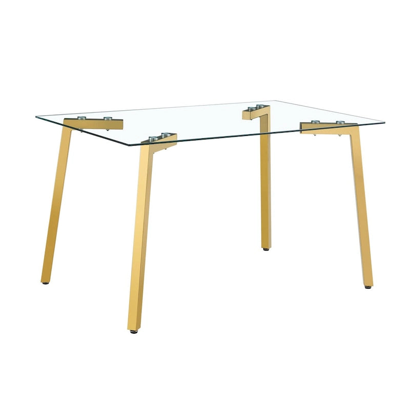 Glass Dining Table Modern Minimalist Rectangle Table for 4 Tempered Glass Tabletop with Metal Legs for Kitchens,Restaurants