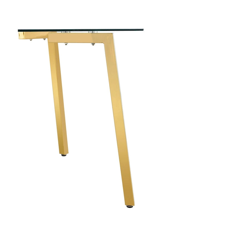 Glass Dining Table Modern Minimalist Rectangle Table for 4 Tempered Glass Tabletop with Metal Legs for Kitchens,Restaurants