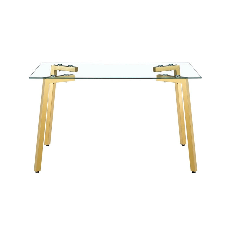 Glass Dining Table Modern Minimalist Rectangle Table for 4 Tempered Glass Tabletop with Metal Legs for Kitchens,Restaurants