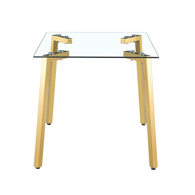 Glass Dining Table Modern Minimalist Rectangle Table for 4 Tempered Glass Tabletop with Metal Legs for Kitchens,Restaurants