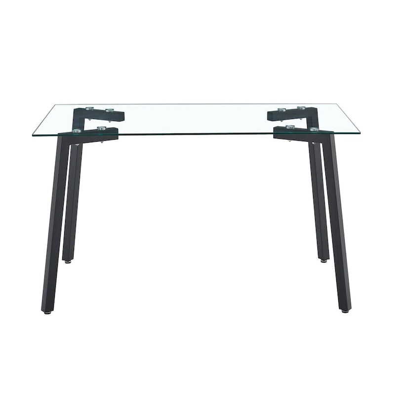 Glass Dining Table Modern Minimalist Rectangle Table for 4 Tempered Glass Tabletop with Metal Legs for Kitchens,Restaurants